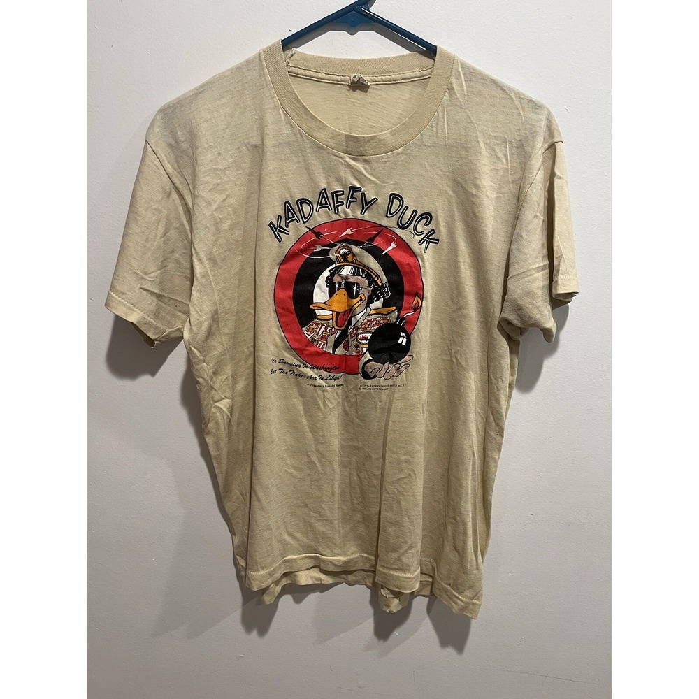 Vintage 1986 Looney Tunes Kadaffy Duck T Shirt XL Ronald Reagan Y2K 80's